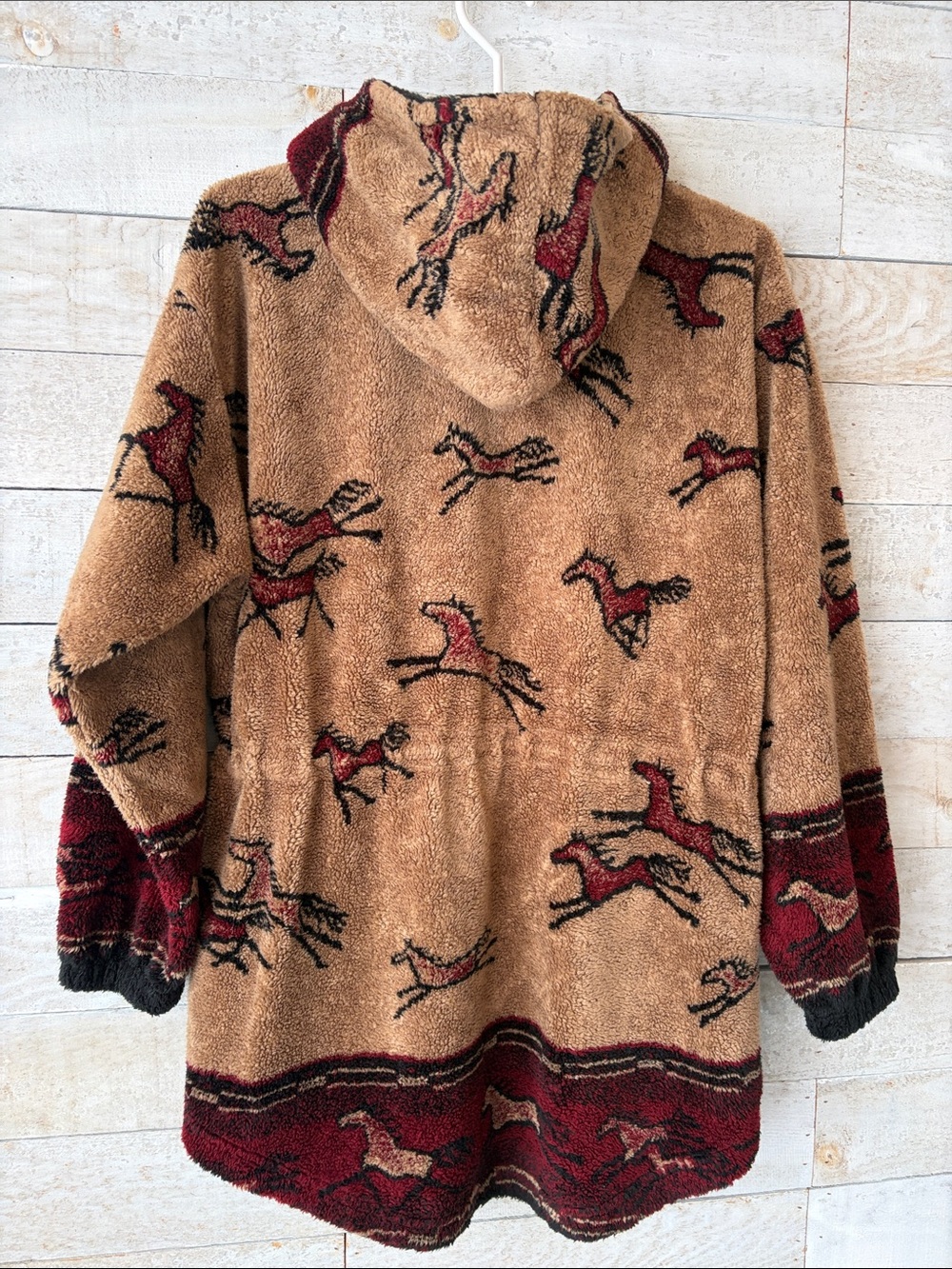 Vintage Plush Horse Print Hooded Fleece Jacket Western Equestrian - Picture 3 of 7